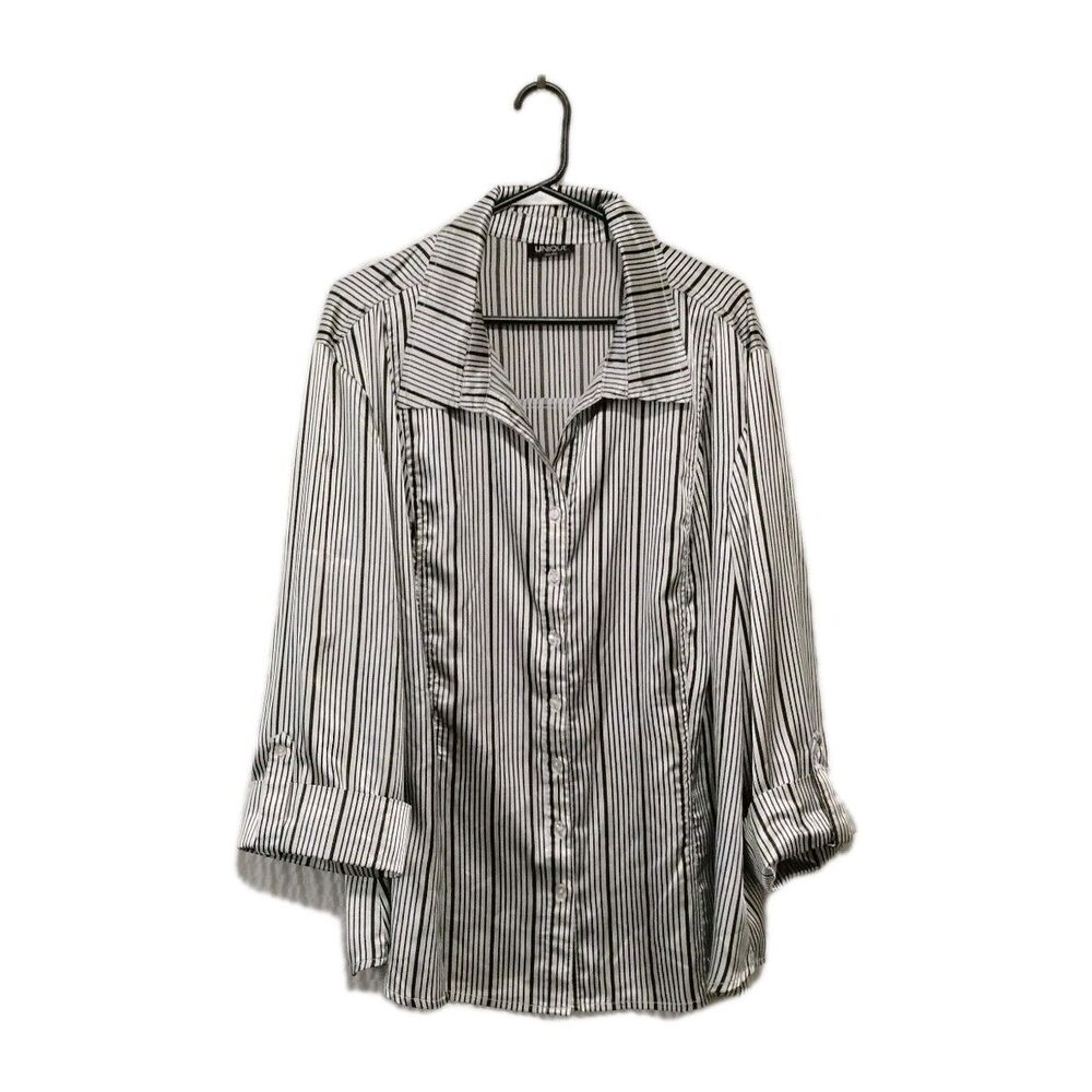 UNIQUE Spectrum Stretch L/S Button Front Striped Satin Shirt Women's Size 26-28W
